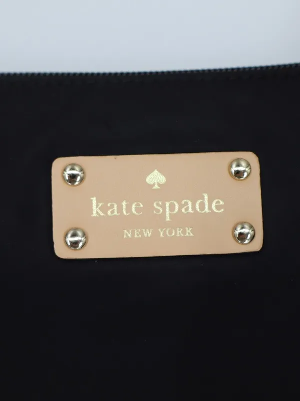 Kate Spade New York Black Nylon Tote Pink Lining Tan Leather Handles Work Bag - Image 3