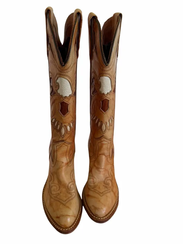 Miss Capezio Vintage Women's Eagle Inlay Leather Stacked Heel Boot Size 5 #26710 - Image 4