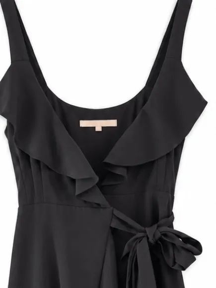 Hutch Eden Wrap Dress Women XS Black Excellent Ruffle High-Low Hem Sleeveless - Image 8
