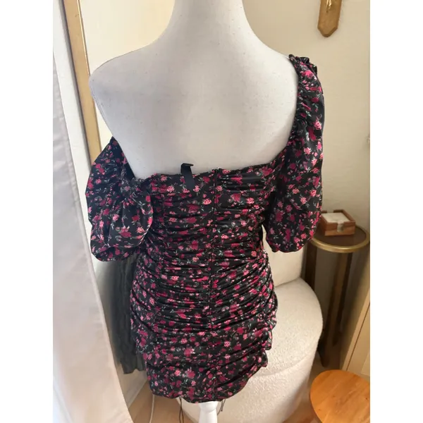 For Love & Lemons Melrose Ruched Bodycon Mini Dress Black Rose Size M - Image 4