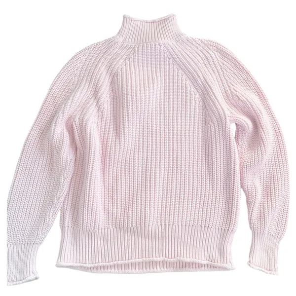 J.Crew Pink Shaker Stitch Mock Neck Cotton Sweater BE159 Medium EUC - Image 9