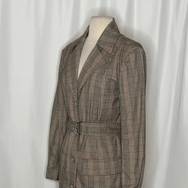 Anthropologie PILCRO Belted Blazer Dress Plaid Glen Check Brown Pockets Medium - Image 7