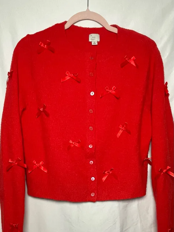 A New Day Y2K Red Bow Embellished Cardigan Sweater Button Front Coquette Cottagecore - Image 5