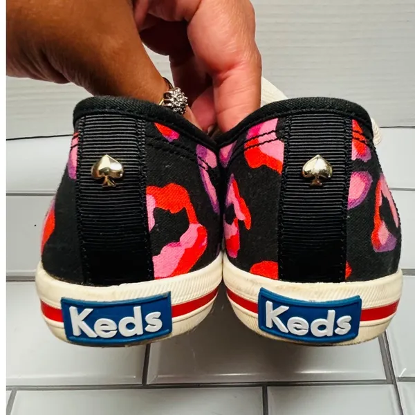 Keds Kate Spade Leopard Sneakers Womens 6 Black Pink Red Low Top Lace Up - Image 10