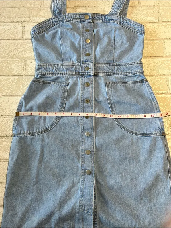 Topshop button up Denim Pinafore dress in Light Wash Size 6 - Image 7