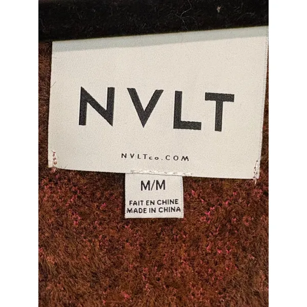 NVLT Pink‎ Brown Buffalo Plaid Double Breasted Fuzzy Longline Coat Coatigan - Image 7