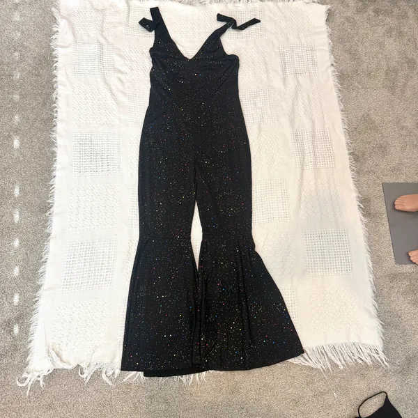 small rainbow glitter disco halter bell bottom costume jumpsuit P3 3521 - Image 9