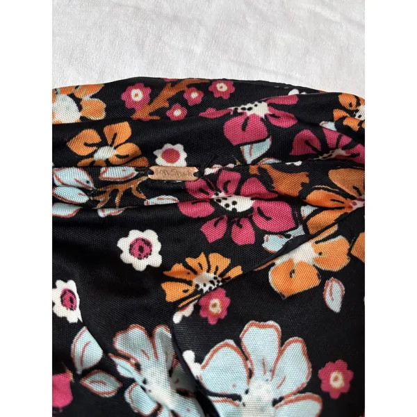 Free People Black Floral Boho Mini Dress Size Small Long Sleeve Tie Neck - Image 6