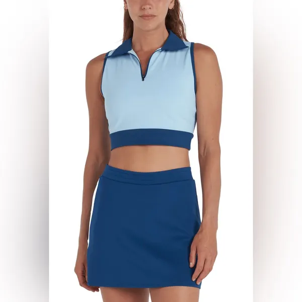Thrive Societe Blocked Blue Spin Collared Crop Size Small - Image 6