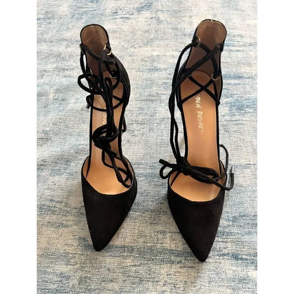 Public Desire Black Faux Suede Lace Up Stiletto High Heels Size 9 - Image 3