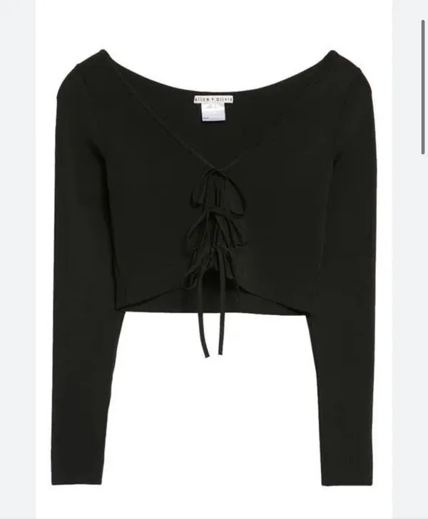 Alice + Olivia Sharee Cropped Pullover Black Size Small NWT Cutout - Image 4