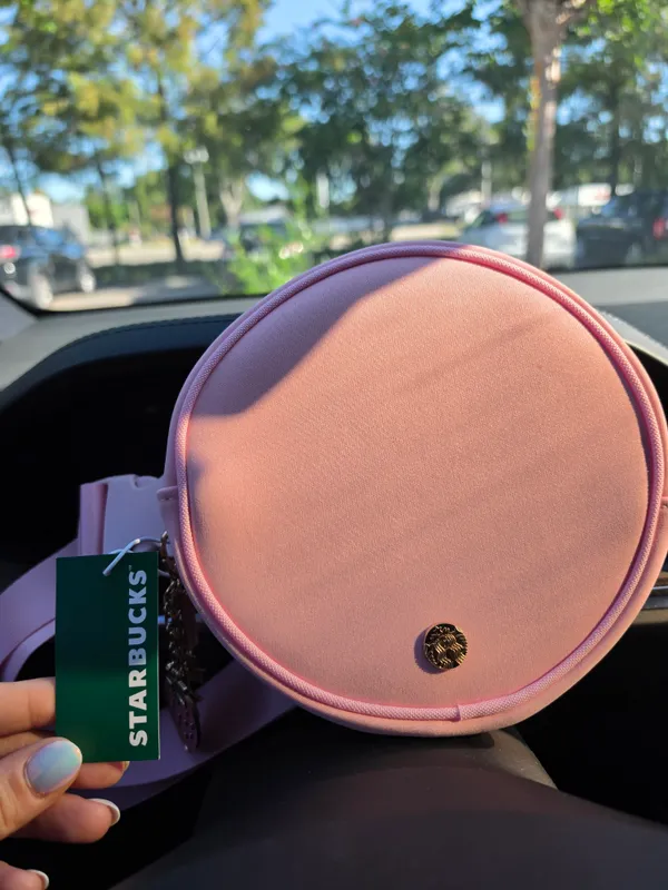 Starbucks Pink Round Cross Body Bum Bag Pouch with Strawberry Charm NwT Summer - Image 4