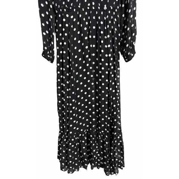 J. Crew Long-Sleeve Chiffon‎ Midi Dress Black Polka Dot Women's Size Small - Image 5