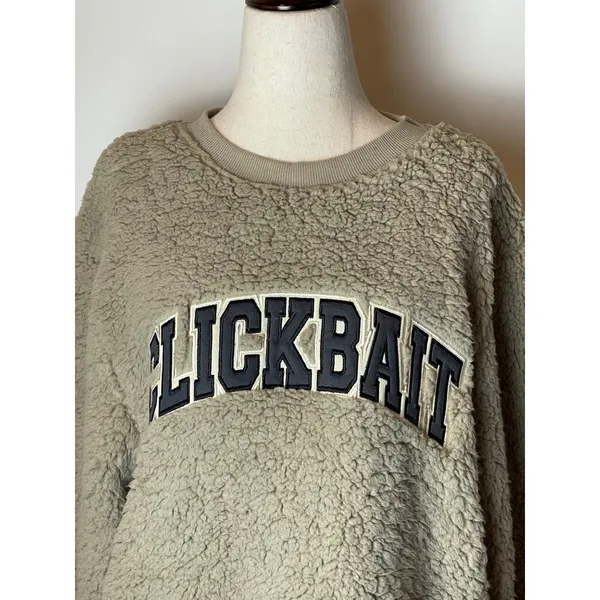 ClickBait David Dobrik Tan Sherpa Fleece Teddy Bear Fuzzy‎ Crewneck Sweatshirt S - Image 5
