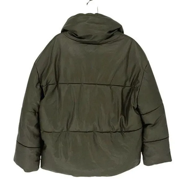Avec Les Filles Faux-Leather Puffer Jacket Coat Size Small Olive Green Snap Clos - Image 4