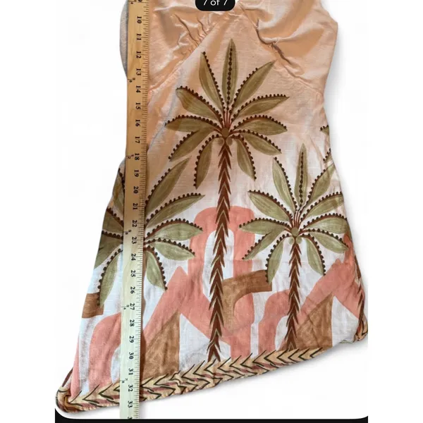 Petal + Pup Resort Summer Palm Tree Embroidered Linen Blend Dress Sz M - Image 4