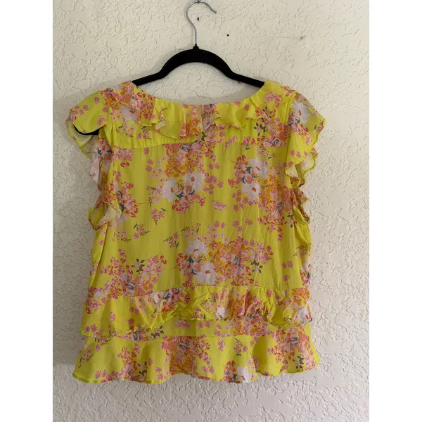 Maeve Anthropologie Ashlee Ruffled Blouse‎ 12 Yellow Floral V-Neck Sleeveless - Image 10