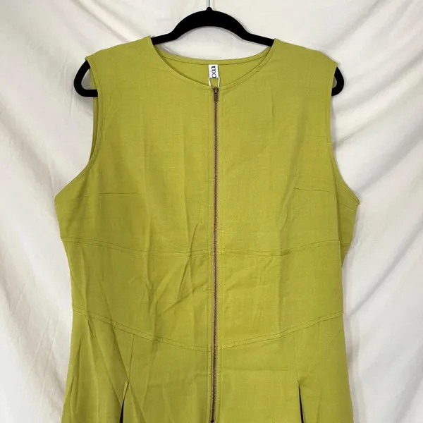 NWT Uoozee A-Line Loose Pleated Front-Zipper Maxi Dress in chartreuse green XL - Image 2