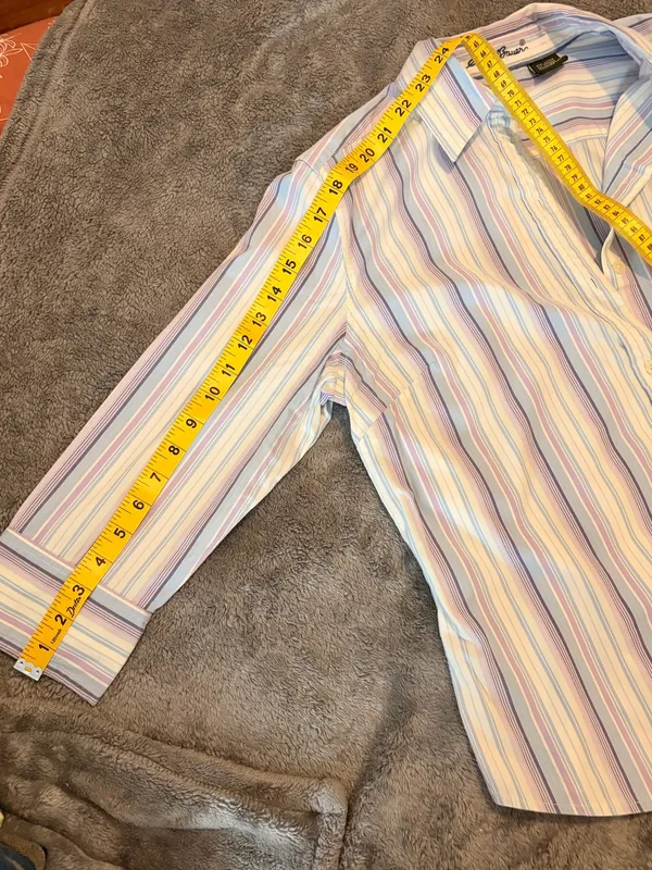 Sz L Sz LG Eddie Bauer Striped 3/4 Sleeve Button-Down Shirt - Image 8