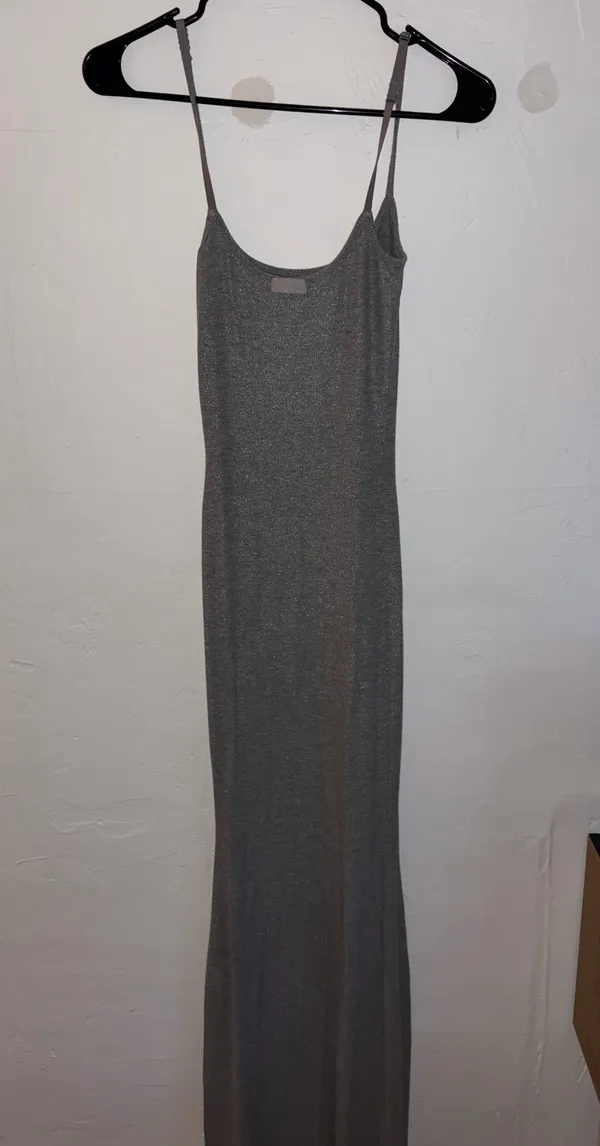 SKIMS Heather Grey Foil Maxi Slip Dress - Image 2