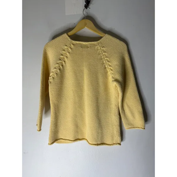 Bass G.H.‎ Bass yellow v neck chunky raime cotton 3/4 sleeve sweater medium - Image 2