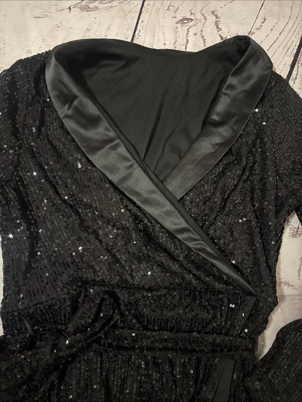 Black Sequin Wrap Dress - Elegant Women's Evening Dress small - Image 4