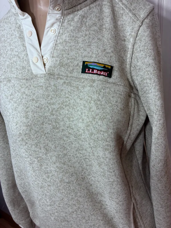L.L. Bean Women’s Pullover Sweater Fleece off white tan Jacket XS - Image 2