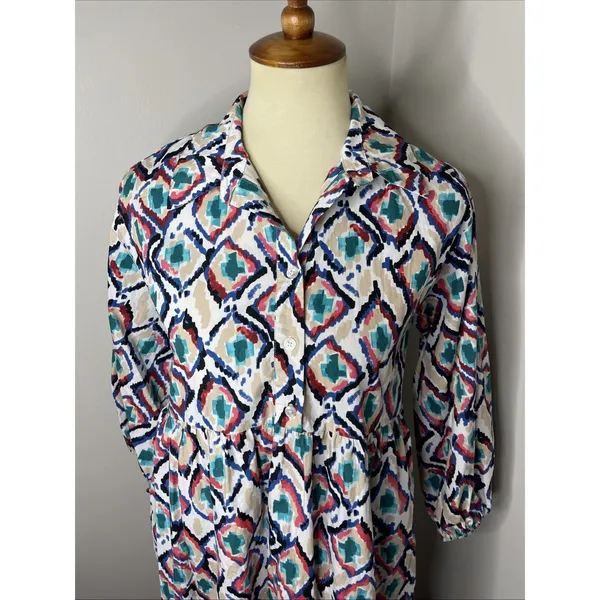 Anthropologie Maeve The Bettina Tiered Midi Maxi Shirt Dress Ikat Boho XS - Image 7