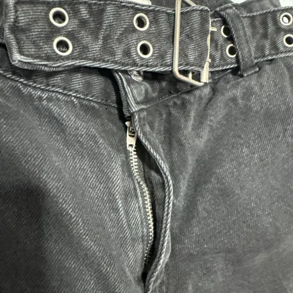 Forever 21 Jeans Womens Size 24 Cargo Wide Leg Belted Faded Black Denim Pants - Image 8