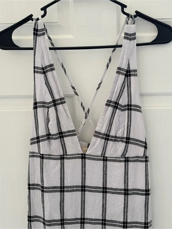 Urban Outfitters White and Black Windowpane Plaid Mini Dress - Image 3