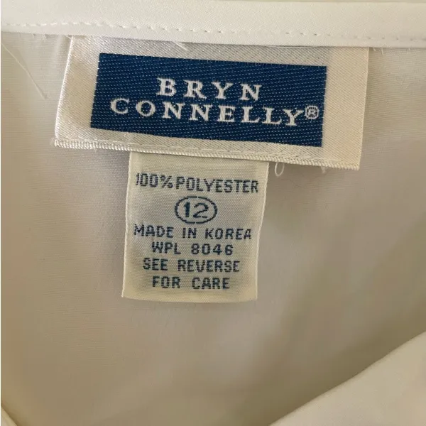 VTG Bryn‎ Connelly Women Blouse 12 Ivory Sheer Embroidered Peter Pan Collar - Image 8