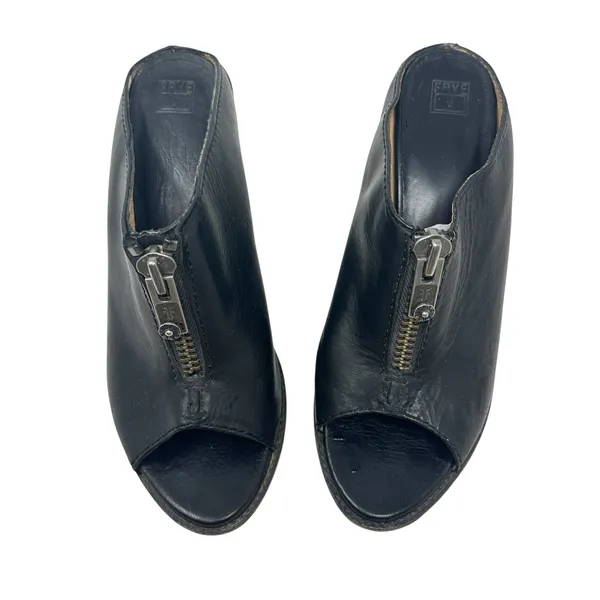Frye Izzy Zip Moto Mule Heels Leather Open Toe Black‎ Size US 9.5 - Image 5