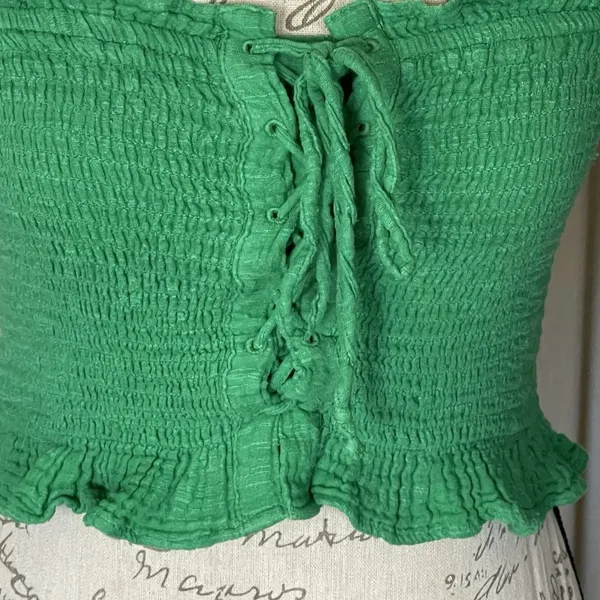 American Eagle Strapless Tube Ribbed Top Crop XS Green - Image 6