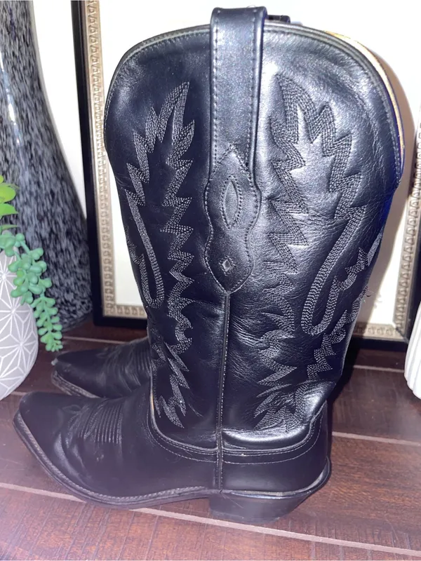 Old West Black Leather Western Heeled Boots LF1510 Size 6 - Image 3