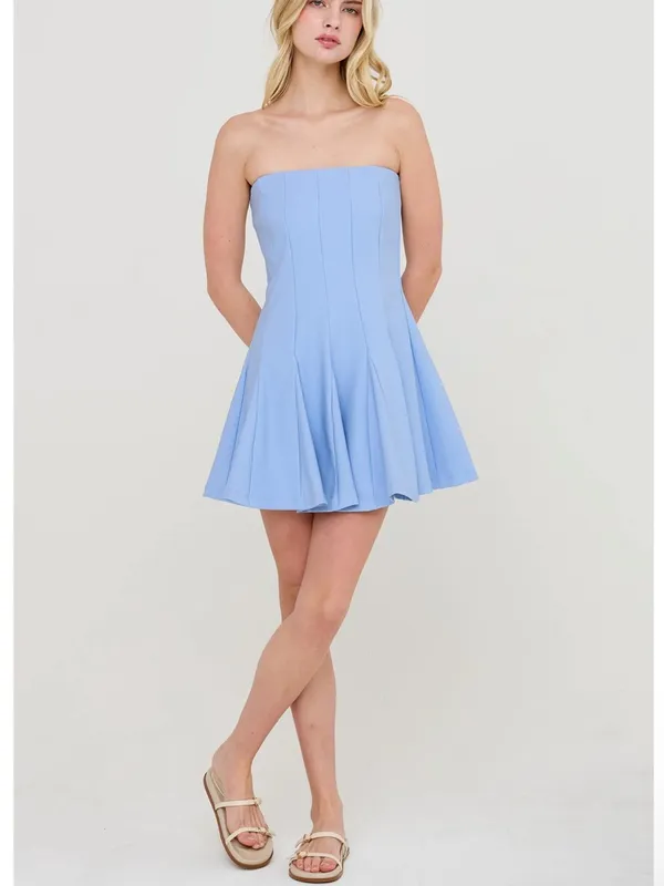 HYFVE Baby Blue Godet Strapless Skort Dress with Built-In Shorts – Small - Image 5