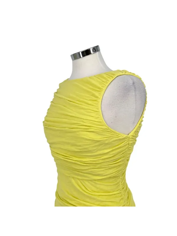 Alice & Olivia Y2K Air Ruched Open Back Sleeveless Bodycon Dress Yellow Small - Image 3
