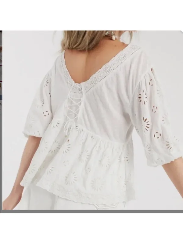 Free People Costa Eyelet Top Sz S - Image 5