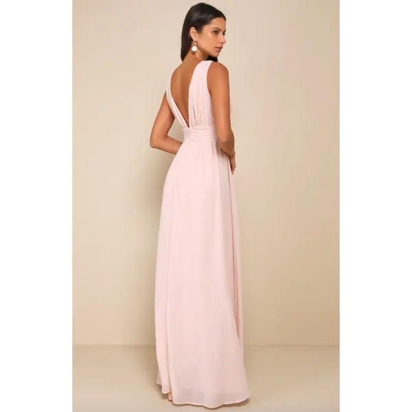 Lulus Heavenly Hues Blush Maxi Dress Chiffon Bridesmaid Formal Evening XS NWT - Image 3