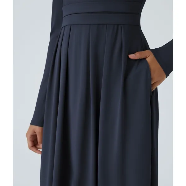 HALARA Navy Blue Mock Neck Long Sleeve Pocket Flare Maxi Casual Dress Knit XS - Image 5