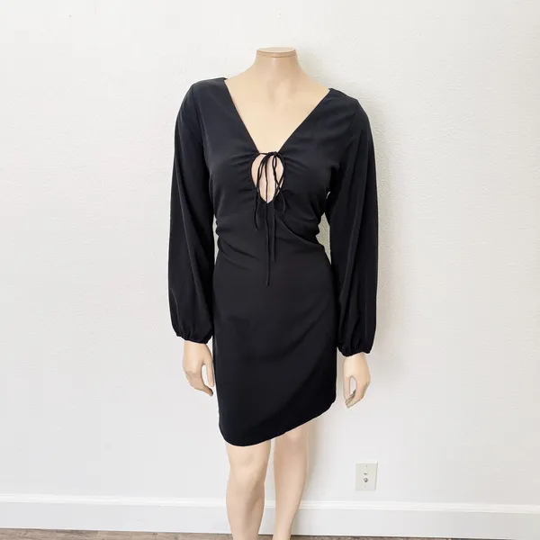 [Abercrombie & Fitch] Black Long Sleeve Cutout Tie Front Mini Dress NWT Sz Large - Image 2
