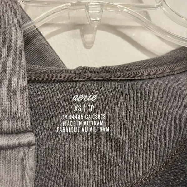 Aerie Sweatshirt Hoodie Notch Neck Taupe Brown Distressed Oversized XS‎ - Image 5