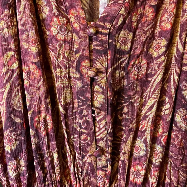 Peruvian Connection Adria Dress Burgundy Gold Floral V‎ Neck Raglan Sleeve Small - Image 5