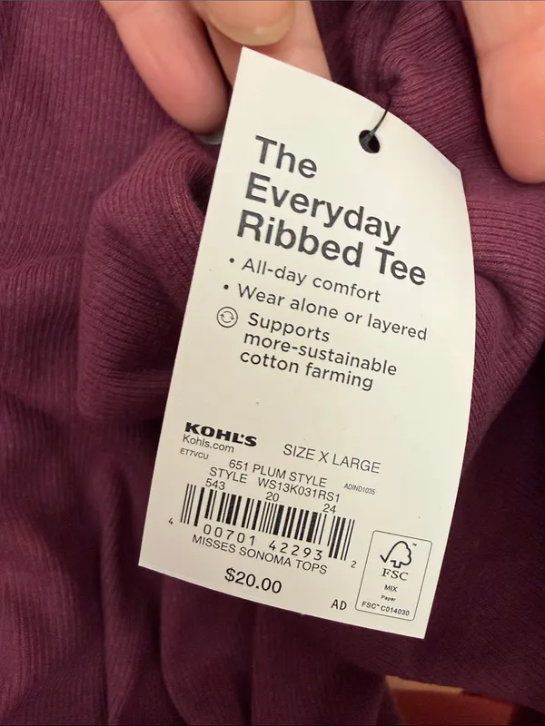 NWT Sonoma Ribbed Scoop-Neck Tee in Plum Size XL - Image 3