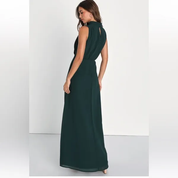 Lulus Classic Elegance Emerald Chiffon Sleeveless Mock Neck Maxi Dress Size XL - Image 2