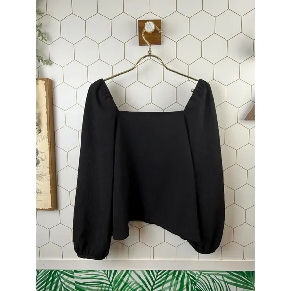 Madewell Black Square-Neck Lightweight Puff-Sleeve Top - Size - Small - Image 3
