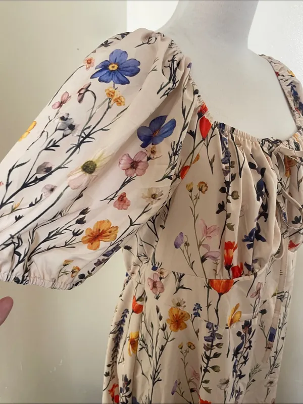 Women's Cream Floral Maxi Dress with Puff Sleeves - Image 3