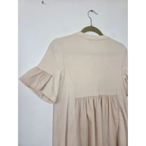 English Factory Mini Babydoll Shift Dress Beige Ruffle Tea Party Brunch Coquette - Image 9