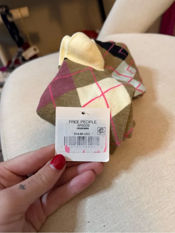 Free People Argyle Crew Socks in Pink, Olive & Cream NWT - Image 2