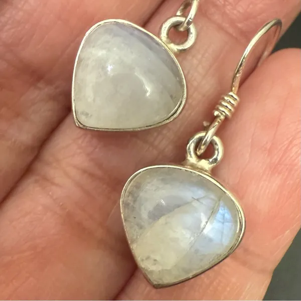 Vintage 925 Sterling Silver Small Heart Moonstone Drop Earrings 3.6g - Image 12