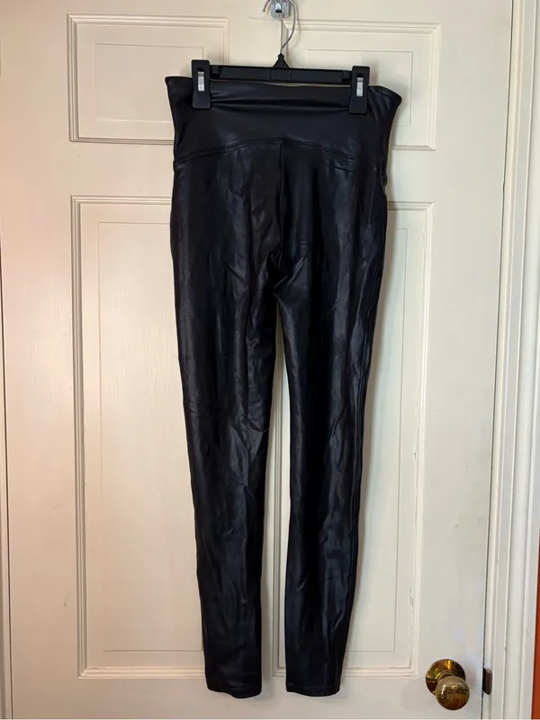 Spanx Women’s Black Leather Like Skinny High Rise Pull On Ankle Pants Sz Large - Image 6